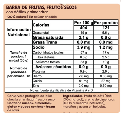 Barra de frutas y frutos secos Zubu 30gr