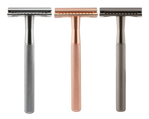 Máquina de Afeitar Metálica Reutilizable – Incluye Hojas de Repuesto + Cepillo