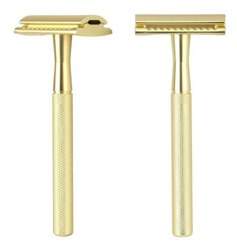 Máquina de Afeitar Metálica Reutilizable – Incluye Hojas de Repuesto + Cepillo