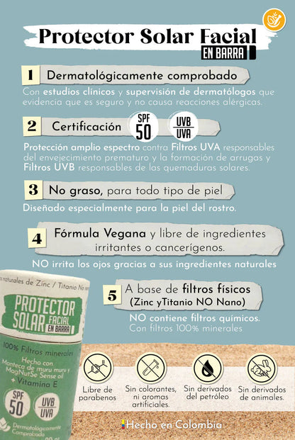 Protector Solar Facial en Barra SPF50 con 100% Filtros minerales (20g) Santo Remedio