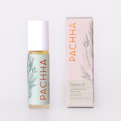 Loción facial roll on árbol de té para granitos y acné.